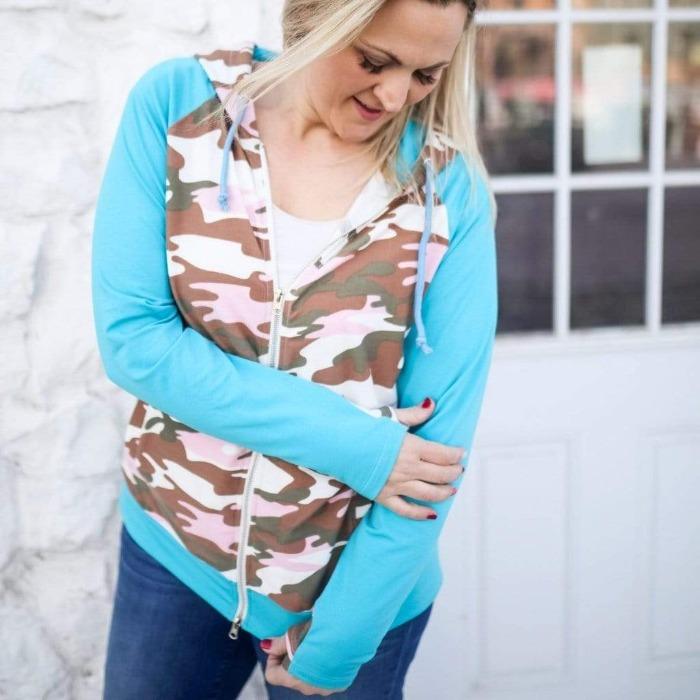 Pink Camo Print  Zip UP Hoodie ?id=7504399073338